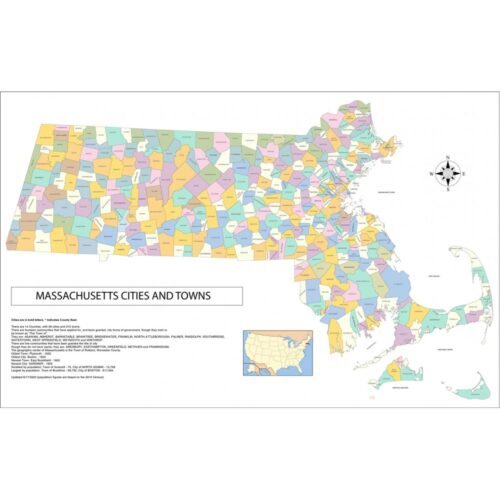 Massachusetts Map Cities, Towns and County Seats