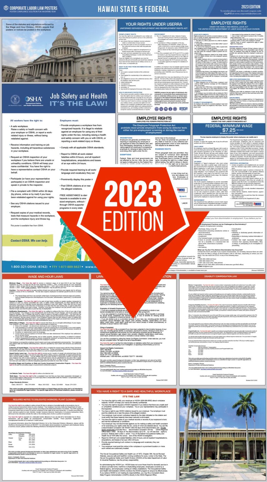 2023 Hawaii Labor Law Poster Digital Corporate Labor Law Posters