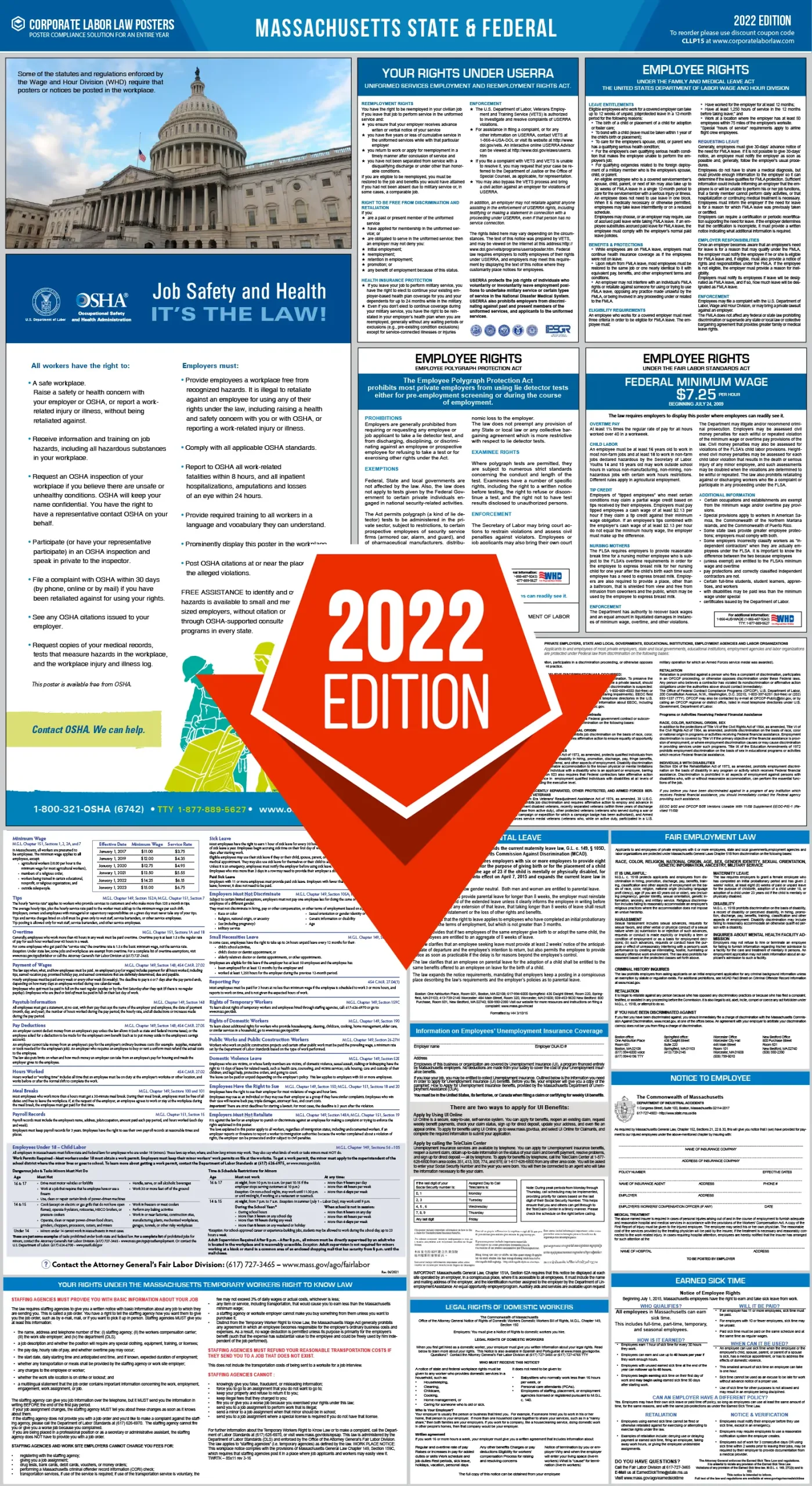 All-in-One OSHA Compliant NY State & Federal Laminated Poster for Workplace Compliance 26 x 40 English J 2019 New York Labor Law Poster J Keller & Associates 